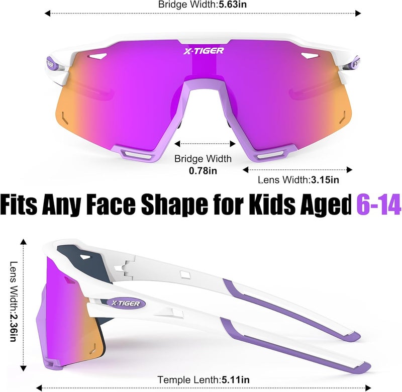 Xtiger Polarized Kids Sunglasses Youth Baseball Sunglasses UV400 Boys Girls Sports Sun Glasses for Softball Cycling Scooter - Image 3